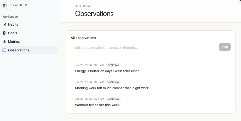 Ghom observations journal with short notes about energy, work, and exercise